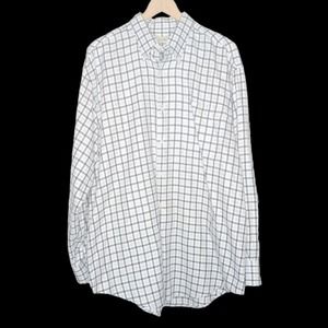Peter Millar Comfort Shirt Men's Large White Blue Plaid Long Sleeve Button Down